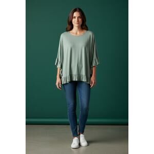 42Pops - Ruffle Poncho Tunic Top - Huntergreen - Large